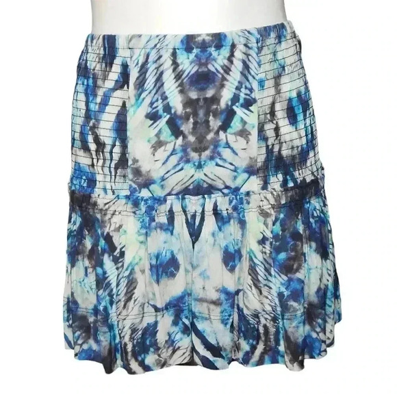 IRO Dillik 16" Mini Ruffle Skirt Blue Tie Dye Abstract Print Size 34 2 XS NWT - Picture 1 of 7